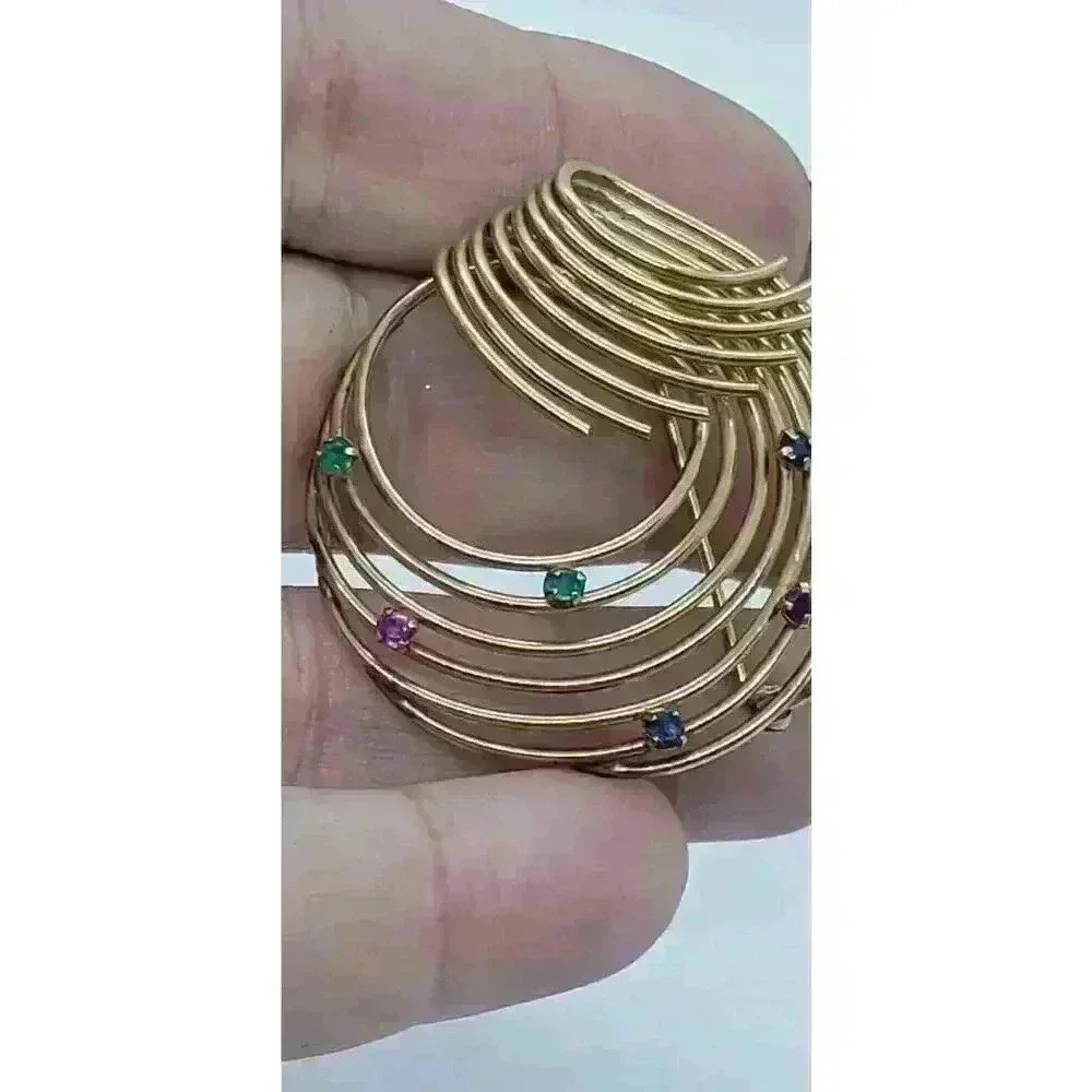 1950s Brooch 12k Gold Fill Rhinestone Art Deco Swirl MCM signed Winard